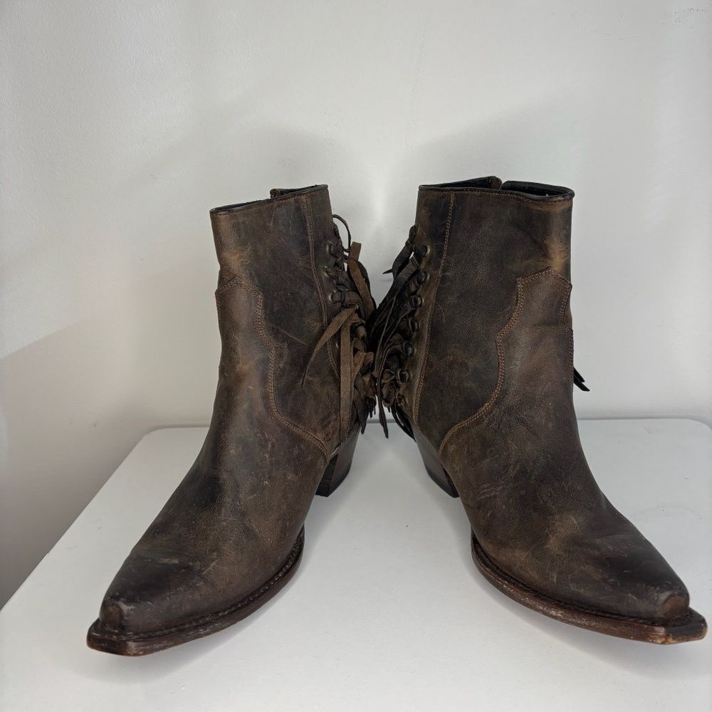 Stetson- Brown Cowboy Boots with Fringe